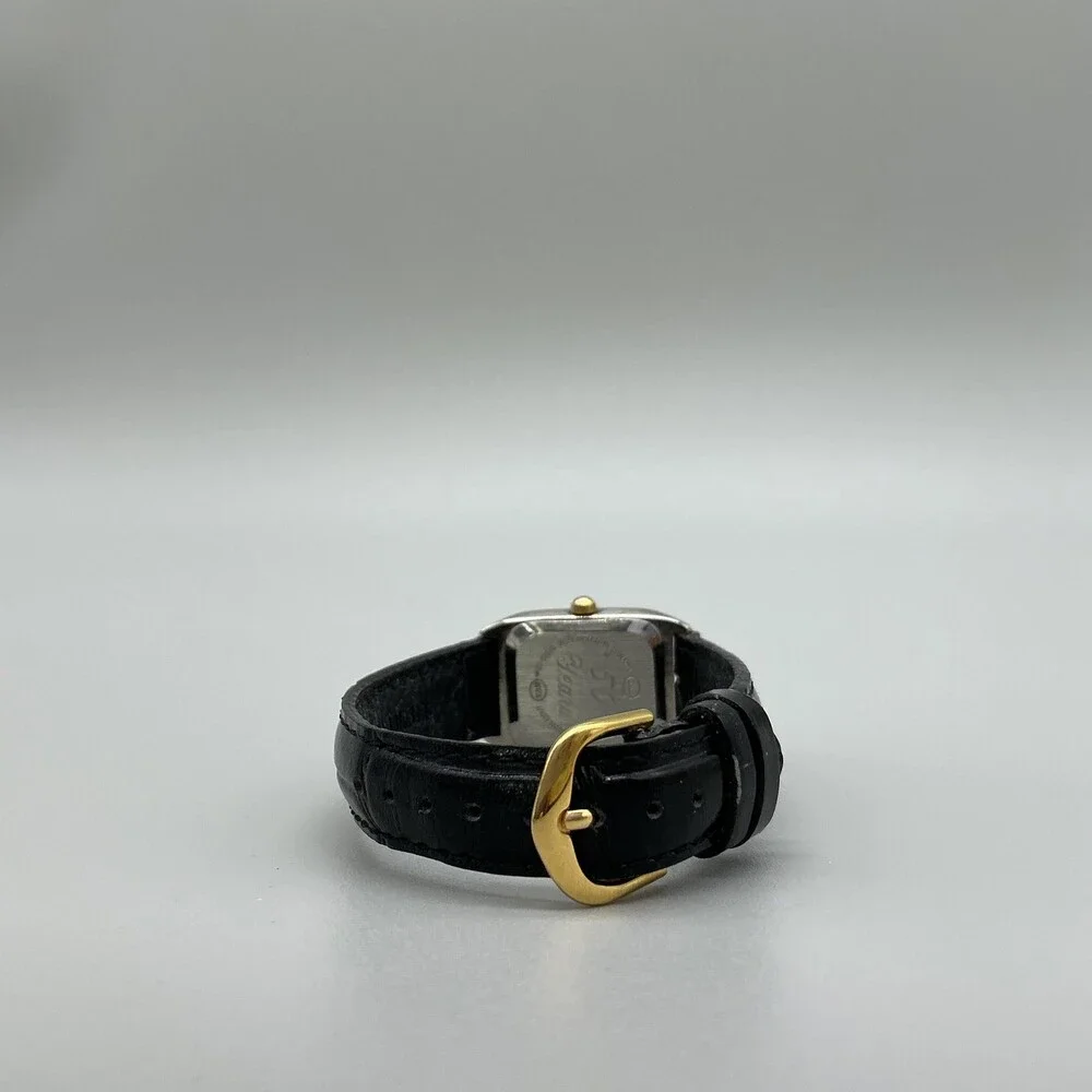Golf Women Watch 21mm Silver Dial Black Leather Two Tone Rectangular New Battery